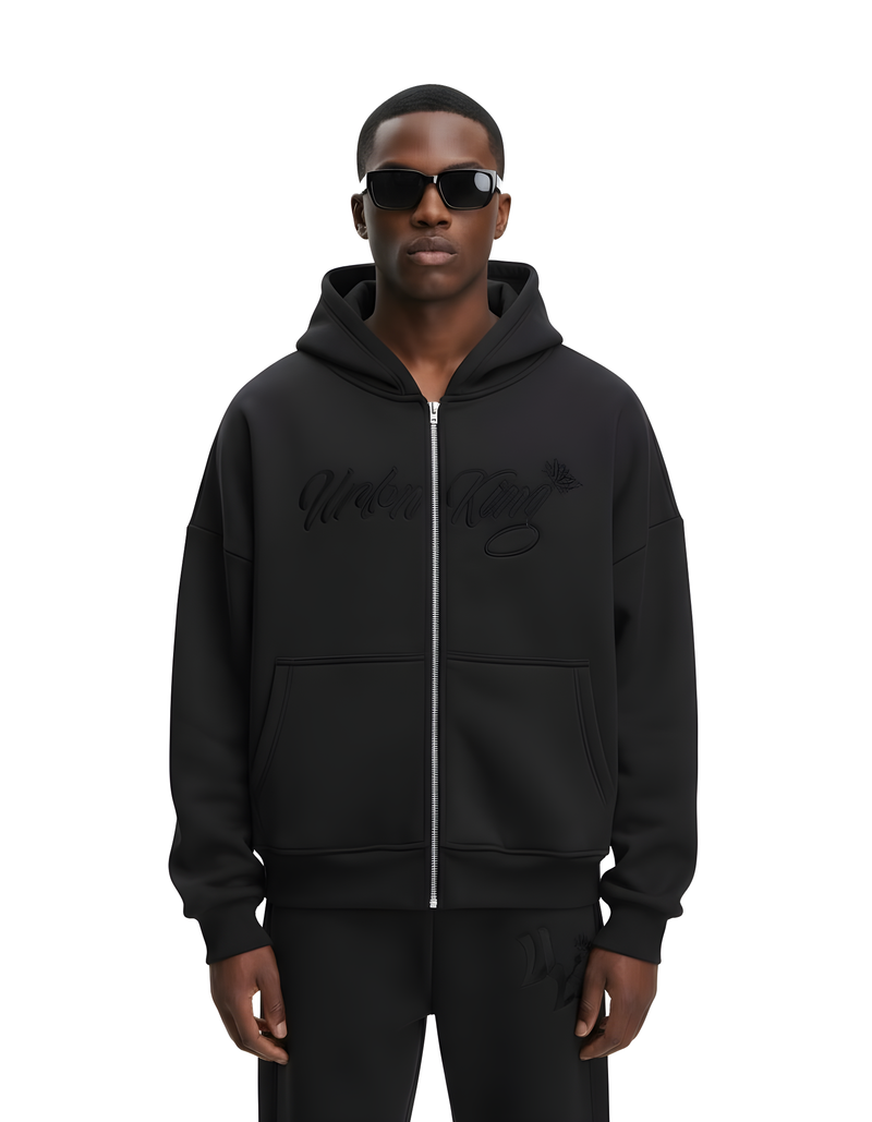 Meridian Zipped Hoodie in Cosmic Black