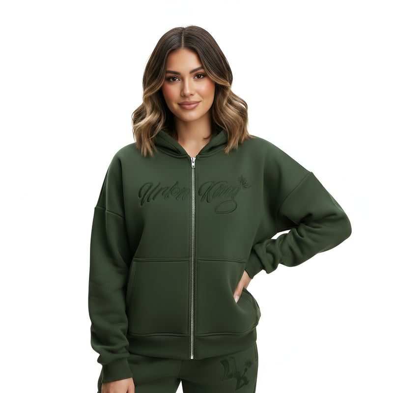 Meridian Zipped Hoodie in Matcha Green