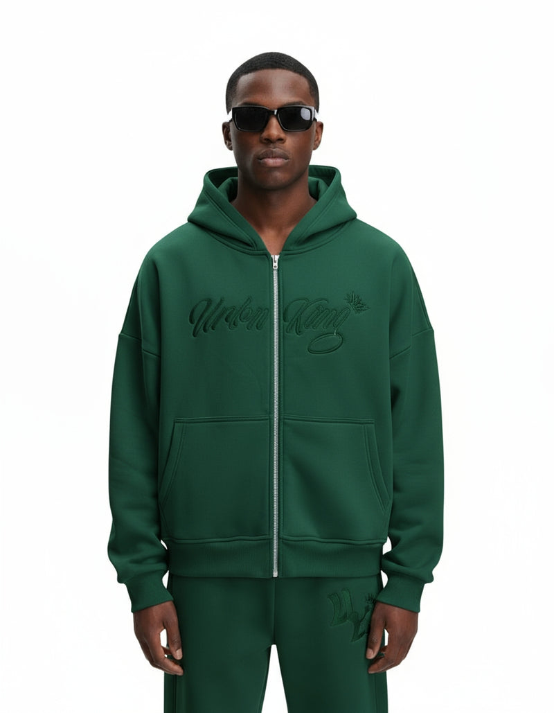 Meridian Zipped Hoodie in Emerald Green